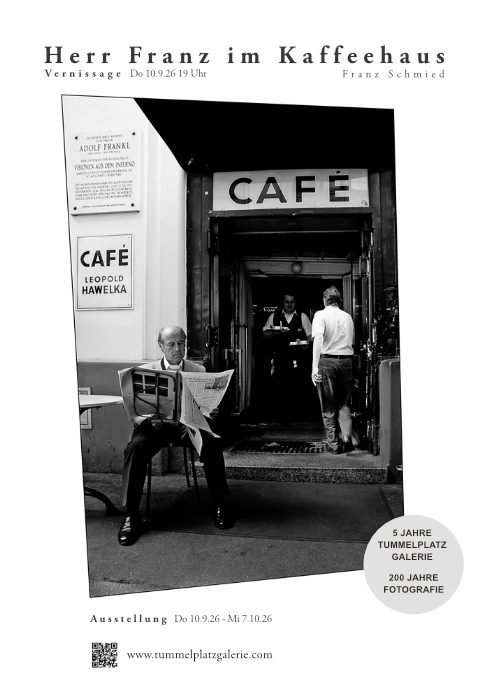 Franz Schmied - Herrr Franz im Kaffeehaus - Vernissage: Vernissage Do 10.9.26 19 Uhr / Ausstellung Do 10.9.26 - Mi 7.10.26